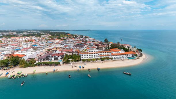 ariel view of stone house driving in zanzibar