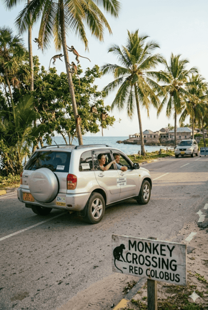 Couple on a self drive car rental trip exploring Zanzibar
