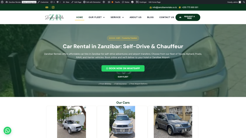 screenshot image of zanzibarrentals best car rental zanzibar