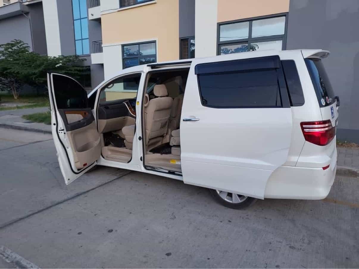 Inside the Toyota Alphard - spacious comfort for airport transfers in Zanzibar