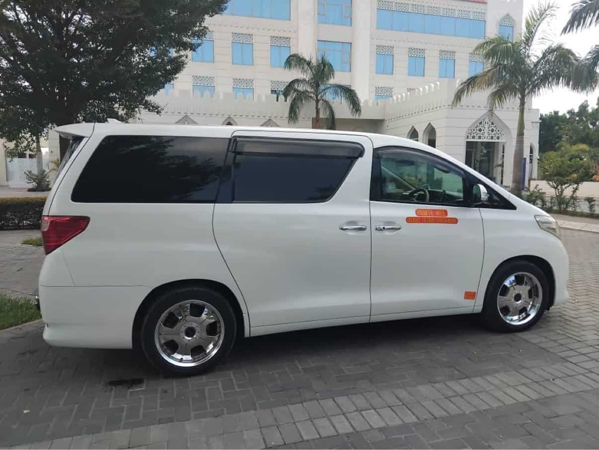 White Toyota Alphard for airport transfers in Zanzibar